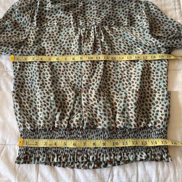 Laura Petites Teal Animal Print Metallic Short Sleeve Blouse 8 - Picture 13 of 15